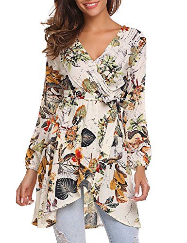 Long Sleeve Sexy V-neck Tunic Top Floral Print Mini Dress (4 Colors ...