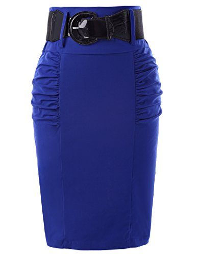 Belle-Poque-Elastic-Pencil-Skirts-Women-Blue-Knee-Length-Office-Skirts-S-KK271-4-0