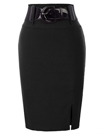 Stretchy Side Pleated Pencil Skirt with Belt – Business Skirt ...