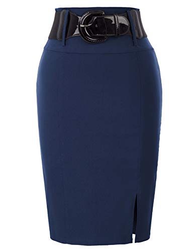 Stretchy Side Pleated Pencil Skirt with Belt – Business Skirt ...