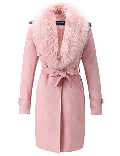 Women’s Winter Faux Suede Detachable Faux Fur Collar Long Coat (3 ...