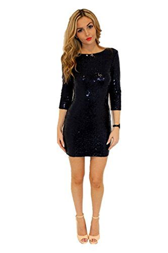 TowerTree-Womens-Sparkle-Glitter-Sequin-34-Sleeve-Bodycon-Shiny-Party-Dress-Vegas-0